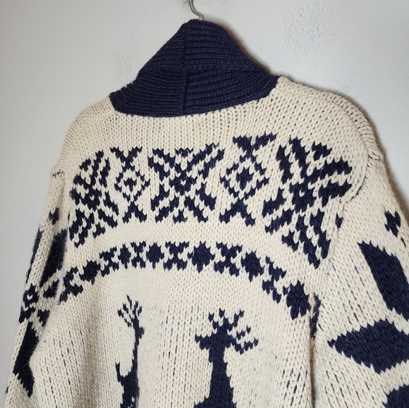 NWT Lorenzo Magni Italy Wool Alpaca Blend Chunky Knit Cardigan Deer Snowflake XL - Picture 11 of 16